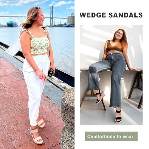 Jeossy Women's Wedge Platform Black Sandals, Espadrille 8801 Sandal, Summer Elastic Ankle Strap Shoes with 3.5 Inch, Size 6(DJY8801 Black 06) - Thumbnail 4