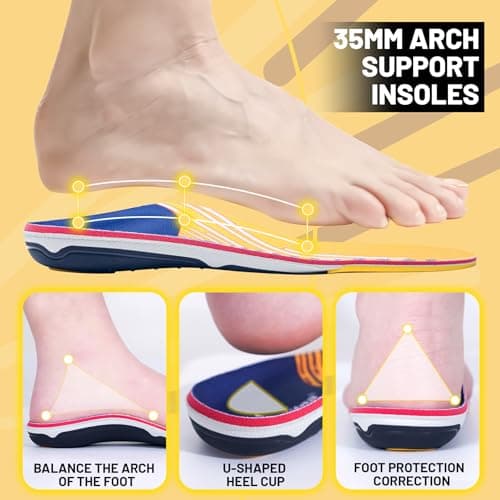 Plantar Fasciitis Relief Arch Support Inserts Flat Feet Orthotics para Orthopedic Insole Men Women Absorb Shock Supination Correction Standing All Day Boot Work Shoe Insoles Size(7-7 1/2) - Thumbnail 3