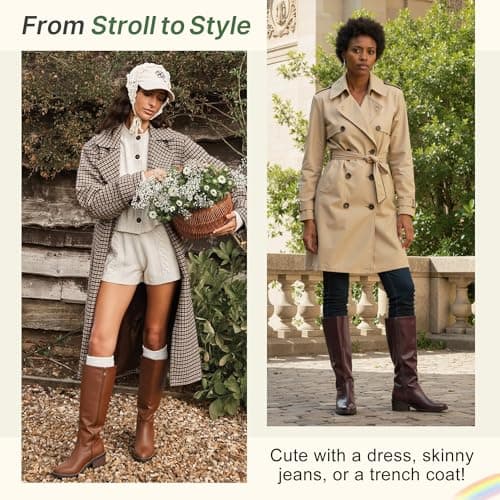 Jeossy Women's 9661 Knee High Tall Boot, Brown Riding Chunky Low Heel Round Toe Botas, Faux Leather Dress Boot with Inner Zipper and Side Hidden Elastic Band (DJY9661 Brown 07) - Thumbnail 2