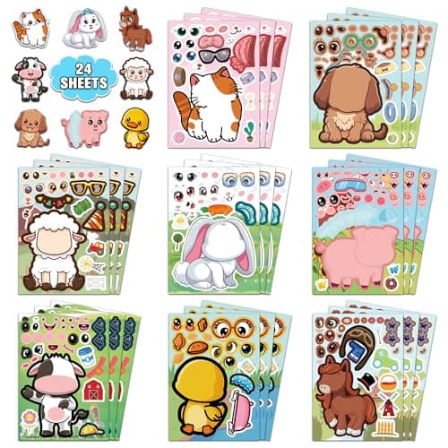 HSHFAMIIY 24 PCS Make a Animal Face Stickers - Stickers for Kids Party Favors Goodie Bags Stuffers Crafts Activities Gifts for Kids Birthday Classroom Supplies Age 4 5 6 7 8 12 - Image 1