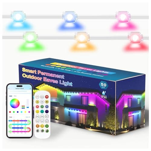 50FT Permanent Outdoor Lights Bluetooth APP Control with 30 RGB LED Lights for Daily and Accent Lighting Eave Light for Halloween Christmas Color-Changing IP65 Waterproof for Holiday Decoration - Image 1