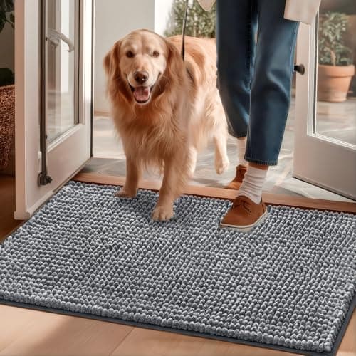 EHEYCIGA Super Absorbent Dog Door Mat for Muddy Paws 30x20 Inch Indoor, Front Doormat Outside Entrance, Quick Dry Chenille Washable Dog Crate Bed, Non-Slip Pet Rug Mud Mat Outdoor Entryway, Grey - Image 1