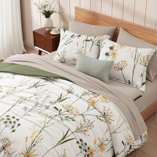 WRENSONGE Botanical Comforter Set Queen Size-7 Pieces Dandelion Bed in a Bag with Flowers Pattern, Soft Floral Complete Bedding Set with Sheets for All Season - Thumbnail 3