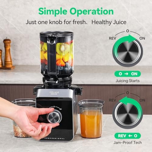 Cold Press Juicer, ORMEO HOME Masticating Juicer Machines with 5.5" Large Feed Chute Fit Whole Vegetables & Fruits, with Pulp Seperation 99.6% Juice Purity, Quiet Motor Easy to Clean BPA Free - Thumbnail 5