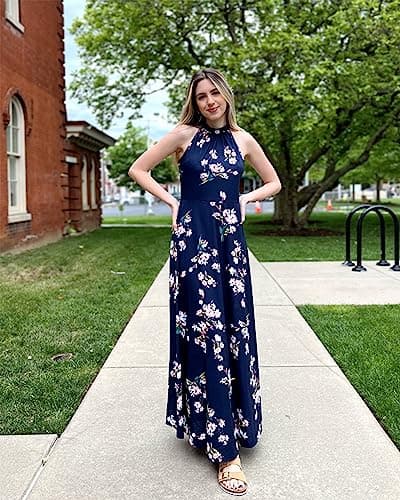 STYLEWORD 2025 Women's Summer Dress Maxi Sleeveless Elegant Formal Evening Halter Long Sping Dresses Wedding Trendy(Floral 21,S) - Thumbnail 3