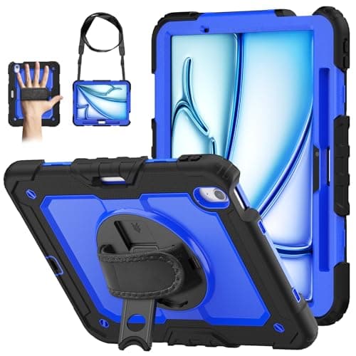 WEGLS Case for iPad Air 11 inch Case (M3 2025/ M2 2024)/ for Air 6th Generation with Screen Protector Pencil Holder, 360 Rotating Hand Strap & Stand, Blue - Image 1
