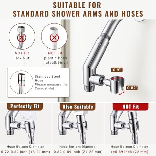 G-Promise All Metal Handheld Shower Head Holder with Extra-Wide Adjustable Angle Range, Solid Brass Shower Wand Bracket with Pivot Ball, Universal Bathroom Part Replacement (Chrome) - Thumbnail 6