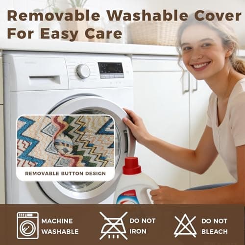 ZERALIVEN Boho Headboard Pillow for Full, Large Triangular Wedge Pillow for Headboard Gap, Daybed for Sitting Up in Bed, Couch or Sofa with Removable Washable Cover and Side Pockets, Twilight Bloom - Thumbnail 6