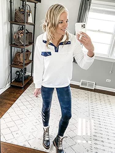 BTFBM Women Fashion Sweatshirts 2026 Quilted Pattern Lightweight Zipper Long Sleeve Casual Pullover Tops Outfits Clothes(Pure White, Small) - Thumbnail 4