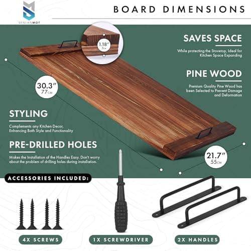Stove Top Cover for Electric & Gas Stoves – Large Wooden Noodle Board & Cutting Board with Handles – Multi-Functional Decorative Tray for Kitchen Home Accessories 30.3"x21.7" - Thumbnail 2