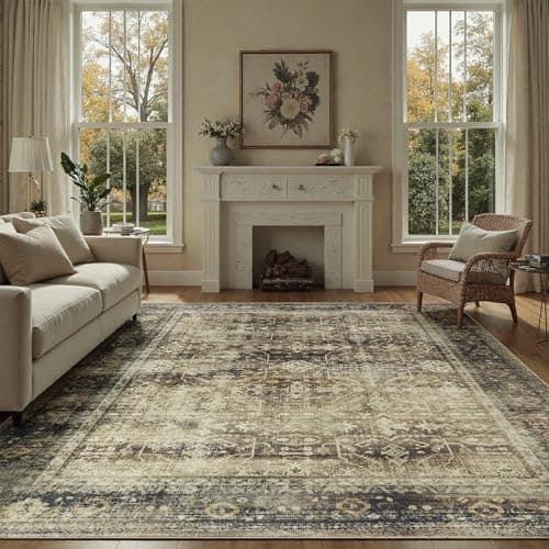 DCX Washable 5x7, Kid & Pet Friendly with Rubber Back Non Slip, Stain Resistant Vintage Rug for Living Room, Bedroom, Home Office, Soft Low Pile Large Farmhouse Distressed Carpet, Brown - Image 1