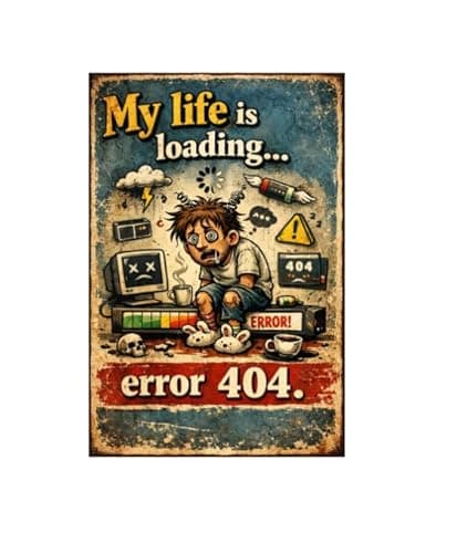 My Life Is Loading Error 404 Tin Sign Funny Vintage Computer Failure Humor Metal Wall Decor Retro Nerd Joke Plaque Office Room Man Cave Bar Wall Art Gift 8x12 Inch - Image 1