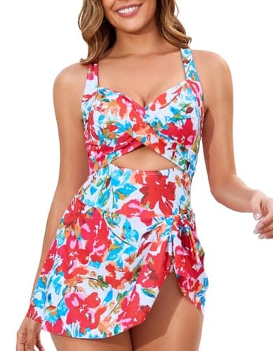 MFAVIP One Piece Swimsuit Women Tummy Control Swim Dress Sexy Criss Cross Tie Back Bathing Suit - Image 1