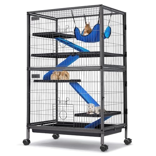 Fragess Small Animal Cage, 50" H Large Metal Rolling 5-Tiers Guinea Pig Cage, Ferret Cage, Rabbit Cage, Chinchilla Cage for Rats/Hamsters, 0.5" Bar Spacing with Removable Ramp & Platform (Large) - Image 1