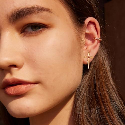 VALLOEY ROVER Cross Stud Earrings 14K Gold Plated Cubic Zirconia Cross Earrings Stud for Women 925 Sterling Silver Post Religious Jewelry Gift for Women - Thumbnail 3