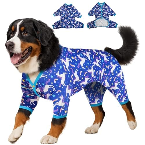 LovinPet Pitbull Pets Shirts, Undershirt for Dog Coats, Anti Licking, Pet Anxiety Calming Onesies for Dogs, Lightweight Stretchy Fabric, Chasing Dreams Horse Print, Large Breed Dog Clothes,Blue L - Image 1