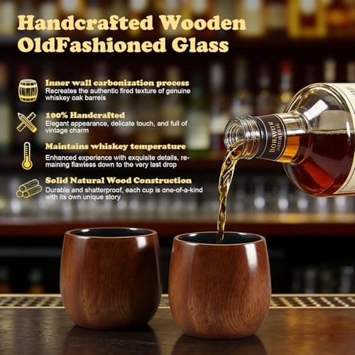 Shugahn Charred Wooden Whiskey Glasses 2-Pack | Handcrafted Old Fashioned Tumbler | Premium Gift for Men & Whiskey Lovers - Thumbnail 2