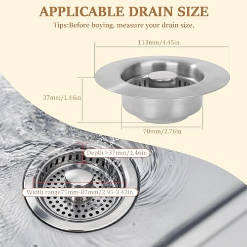 3-in-1 Kitchen Sink Drain Strainer - Pop Up Sink Stopper with Anti-Clogging Basket, Kitchen Gadgets Clearance Sink Accessories, Fits Standard 3-1/2” Openings for Double Bowl Kitchen Sinks - Thumbnail 2
