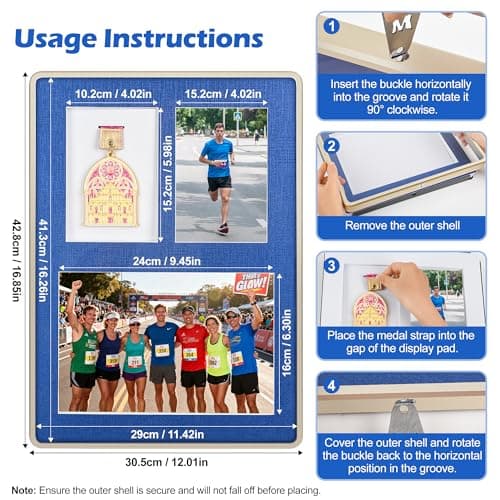 Medal Display Shadow Box, Gold Aluminum Frame, Acrylic Panel for Sports Awards,Marathon Runner, Military Awards and Triathlon (3-in-1) - Thumbnail 2