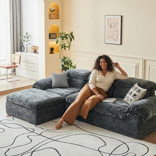 Ayovoch 115.7" L Shaped Modular Sectional Sofa with Ottoman, Cloud Boneless Couch, Upholstered Sofa in a Box, Flexible Module Combination for Living Room, No Assembly, Grey - Thumbnail 6