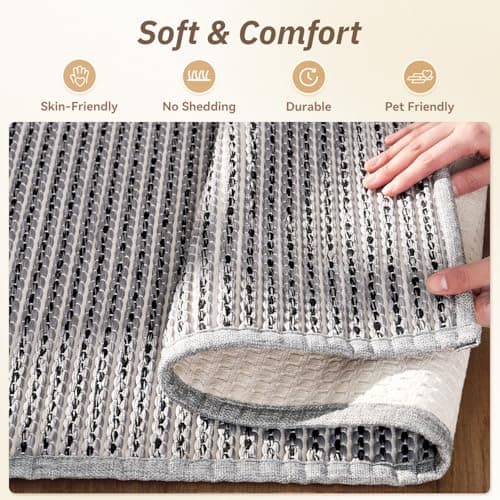 PADOOR Kitchen-Runner Rug, Kitchen-Rugs Non Slip Washable, Absorbent Kitchen Mats for Floor, Boho Kitchen Mat Soft Braided Sink Rug Runners for Kitchen Floor (Grey and Black, 20"x47") - Thumbnail 3