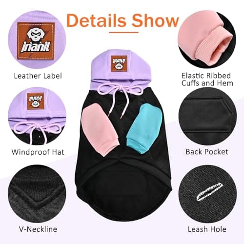 2 Pack Fleece Lined Dog Hoodie for Small Medium Large Dogs, Soft Warm Dog Sweater Jackets Winter Fall Pet Hooded Clothes Custume Dogs Sweatshirt with Leash Hole and Pocket, Black and Navy Blue, S - Thumbnail 2