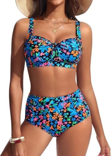 Hanna Nikole Swimming Suits for Women, Floral Print Boho Swimsuit High Waist, Full Coverage Bikini Set - Image 1