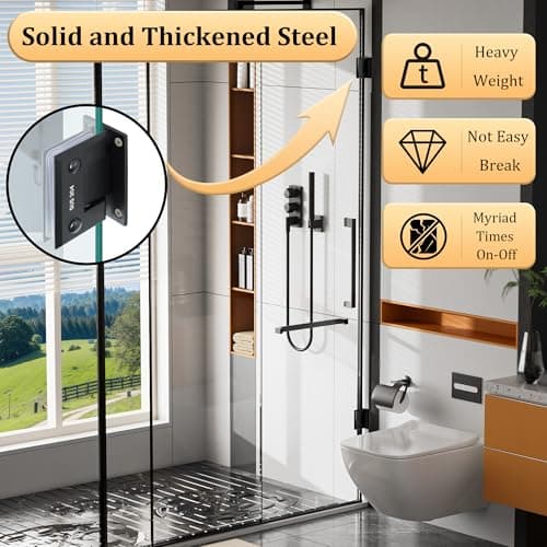 Alise Glass Shower Door Hinge,Hinges for Glass Doors,Heavy Duty Solid SUS304 Stainless Steel 90° Cabinet Hinges,Frameless Shower Doors Hardware Replacement Part,Matte Black(1P) - Thumbnail 4