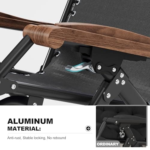 PURPLE LEAF Outdoor Reclining Chair Patio Zero Gravity Chaise Lounge Folding Chair with Removable Cushion Adjustable Headrest for Lawn Camping Beach Pool Black - Thumbnail 5