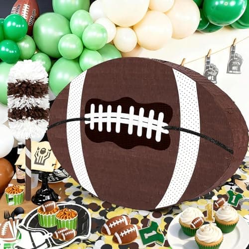 25" Football Pinata for Boy Bithday Party - Includes 24" Bat Stick, Eye Mask, Rope | Large Sports Ball piñatas Decorations Game Day Tailgate Party Supplies Kids - Thumbnail 2