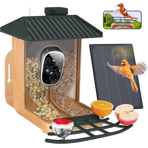 Osoeri Smart Bird Feeder with Camera, 1080P HD AI Identify & Capture Bird Videos, Auto Motion Detection, DIY Add-ons & Hummingbird Feeder, Wood Color-2 Bins - Image 1