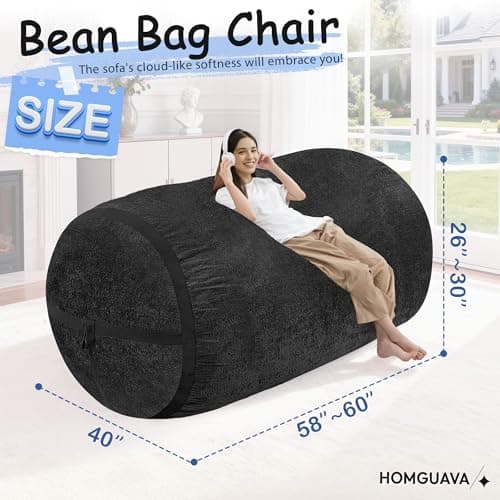 Homguava 5FT Bean Bag Chair Giant Bean Bag Chairs for Adults with Memory Foam Filled,Beanbag Chair with Soft Faux Fur Cover,Comfy Bean Bag Sofa Lounger for Living Room,Game Room,Bedroom - Thumbnail 2