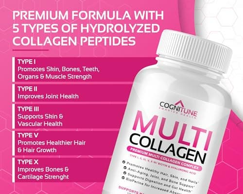 Multi Collagen for Women with Hyaluronic Acid, Vitamin C and Biotin, Collagen Protein Supplement with Types I, II, III, V, X Peptides for Healthy Hair, Skin, Nails and Joints, 120 Capsules - Thumbnail 5