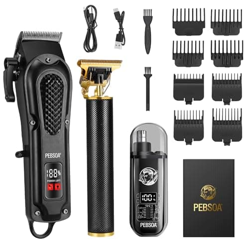 pebsoa® Men's Professional Hair Clippers Kit，Cordless & Corded Barber Clippers Set，Grooming Rechargeable Beard Trimmer with Adjustable Blade Black - Image 1