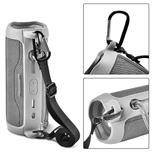 Silicone Case for JBL FLIP 6 Waterproof Portable Bluetooth Speaker, Gel Soft Skin Rubber Cover, Travel Carrying Storage Bag Pouch with Shoulder Strap and Carabiner - Grey - Thumbnail 2