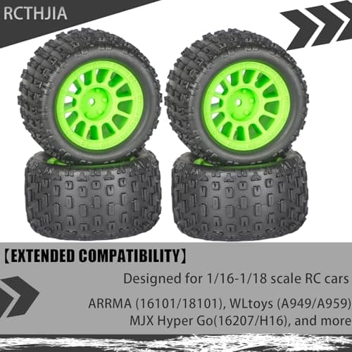 4Pcs Monster Truck Tires 1/16 1/18 Scale 74mm Pre-glued Foam Insert Tires for ARRMA Granite 1/18 Granite/Typhon, WLtoys A949, for MJX Hyper Go H16, High-Grip Ready-to-Run - Thumbnail 3