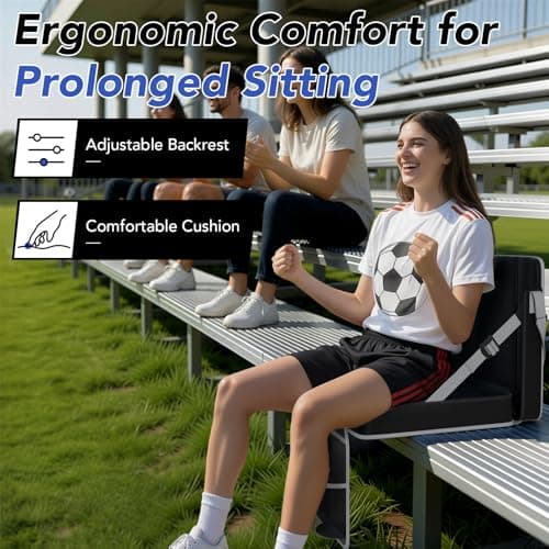 Stadium Seats with Back Support 1PACK Adjustable Bleacher Chairs with Back and Cushion Bleacher Seat with Cup Holder, Carry Handle &Shoulder Strap for Outdoor Sports Events, Picnics, Black&Grey - Thumbnail 4
