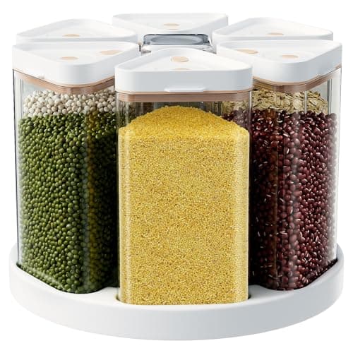 Slow Slog Rotating Grain Dispenser with Manual Vacuum Pump - 6-Grid Vacuum-Storage Canister Set, Food Storage Bins for Cereal, Rice, Beans & Bulk Dry Food Pantry Organization - Image 1
