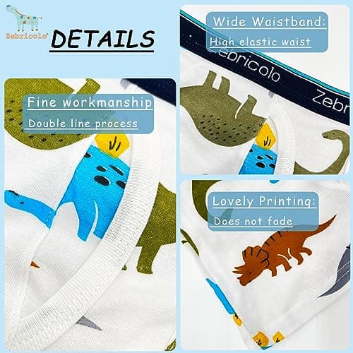 zebricolo Dino Theme Boys Boxer Briefs - Soft Cotton Boys Underwear Size 7-10T, Elastic Waistband, 6-Pack Random - Thumbnail 5