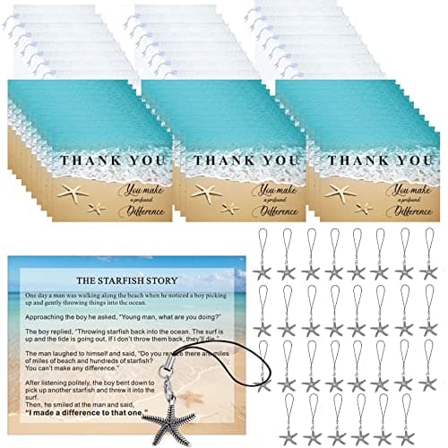SAGHOM Employee Appreciation Gifts Bulk 30 Starfish Story Card Thank You Gifts for Coworkers You Make a Profound Difference Notecards Teacher Volunteer Nurse Appreciation Gift(Silver) - Image 1