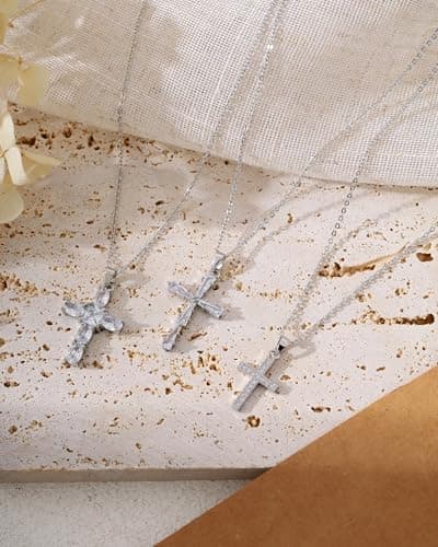Solistra Cross Necklace for Women, Silver Plated Cubic Zirconia Cross Pendant Necklace, Trendy Christian Gifts for Baptism First Communion Christmas - Thumbnail 6