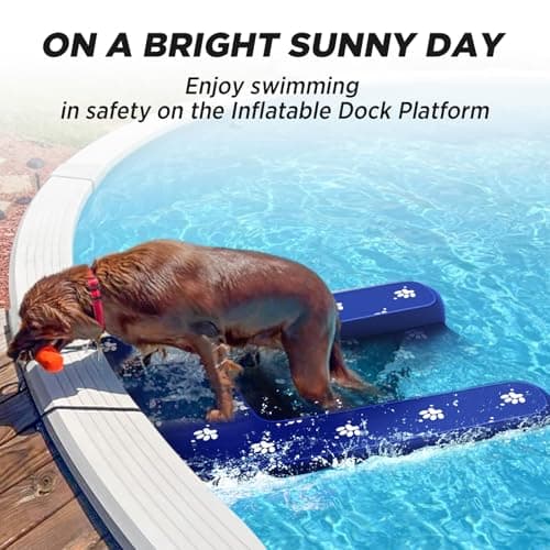Inflatable Dock Platform, Dog Boat Ramp Floating Non-Slip Oxford and PVC with Lagre Water Ramp for Dogs Pool, Dock, Lake with Traction Rope, Manual Air Pump (4.7ft x 3ft x 6in) L02 - Thumbnail 2