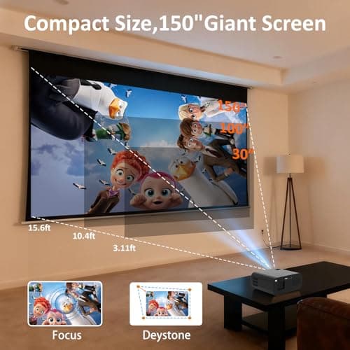 Mini Projector with WiFi and Bluetooth,4K 1080P Support Portable Projector,Built-in Apps,Android 13,Auto Keystone Correction,260 ANSI,32"-150"Screen Movie Video Projector for Indoor/Outdoor - Thumbnail 5