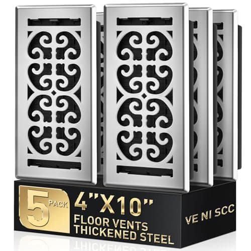 Floor Vent Covers 4x10 Inch – Heavy Duty Walkable Air Vent Cover for Home Floor & Wall - Decorative 2MM Thicker Metal Floor Register with Easy Adjust Airflow Switch - Satin Nickel HVAC Vents - 5 Pack - Image 1