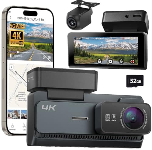 Yonvim 4K Dash Cam Front and Rear with GPS, 3.39" Screen, Dash Camera for Cars with App, 24H Parking Mode, Car Dash Cam with 32GB Card - Image 1