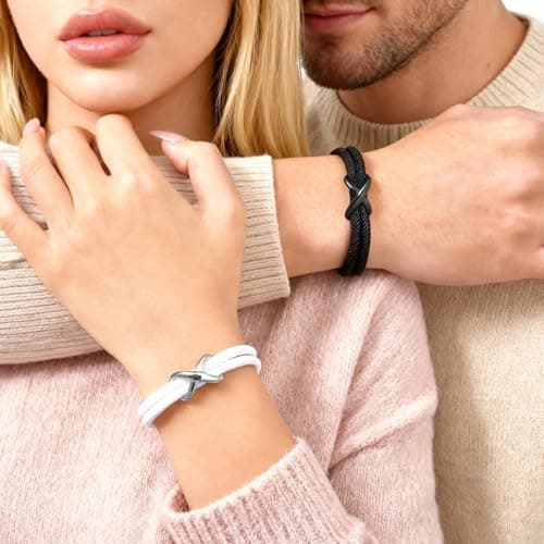 Hisatan Personalized Infinity Love Knot Bracelet for Couple - Relationship Braided Couple Promise Bracelets Set Gifts for Him Her, Forever Linked Together Valentine Day for Men Women - Thumbnail 2