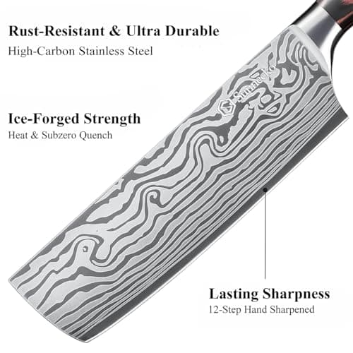 Sunnecko Japanese Nakiri Knife 7 Inch - Carbon Steel Chef Knife Vegetable Cleaver with Sheath, Kitchen Gift for Home Cooks, Professional Kitchen Knife Gift Box - Thumbnail 5