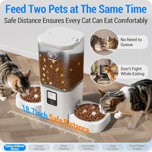 Frienhund Timed Automatic Cat Feeder 2 Cats with Slow Feed: Dual Automatic Dog Feeder with Information Visualization, Programmable Auto Cat Food Dispenser for Multiple Pets,Detachable for Clean-29 Cup - Thumbnail 2