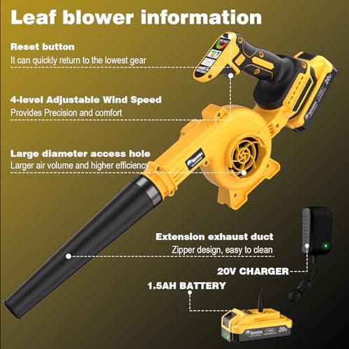 20V Cordless Leaf Blower with Battery & Charger - 4-Speed Electric Blower with 92CFM, Lightweight for Quick Yard Cleanup, Patio, Driveway & Dust Removal - Complete Lawn Care Blower Kit - Thumbnail 2