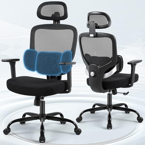 Hayelf Ergonomic Office Desk Chair, High Back Breathable Mesh Computer Chair, 3D Lumbar Support, 2D Headrest & 3D Armrests, 300lbs Heavy Duty Task Chair for Home Office Work Gaming, Black